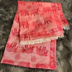 Red Silk Pashmina with Elephants